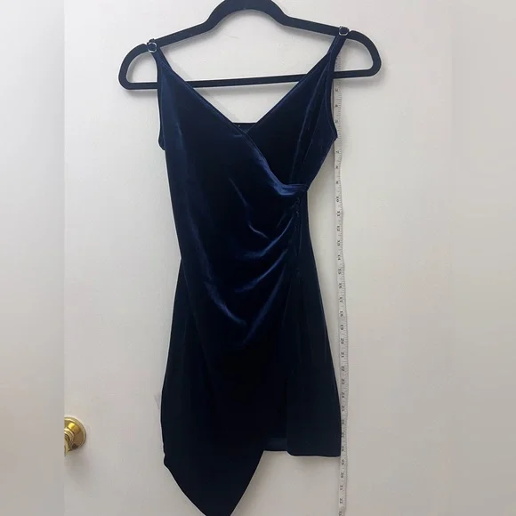 Velvet Asymmetrical Navy Blue Sexy Dress - Picture 5 of 11